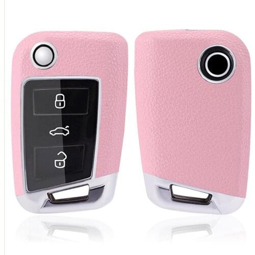 Kwaks Car Key Case Protective Macaron Color PC Leather Special Remote Key Fob Cover For VW With Keychain