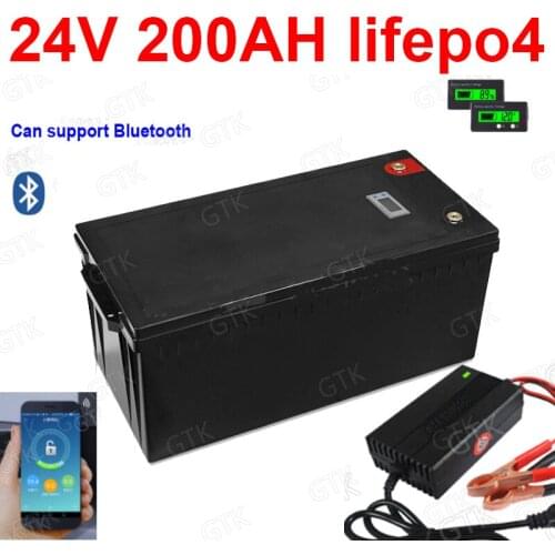 GTK 24V 200AH lifepo4 lithium Battery with bluetiith BMS APP for 2000W Inverter Solar RV golf cart backup power + 10A Charger