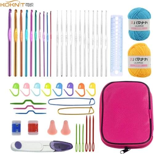 KOKNIT 22pcs Crochet Needles Set Colorful Aluminium Crochet Hooks Needles Gauge Scissors Stitch Holders Sewing Kit For Starter