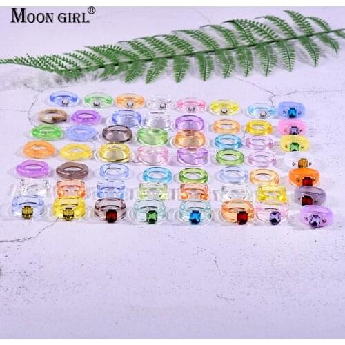 5Pcs/Lot 2021 New Transparent Resin Acrylic Rhinestone Colourful Geometric Square Round Rings Set for Women Jewelry Party Gifts