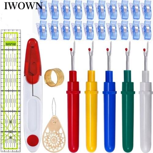 29Pcs Sewing Scissors Kits Stitch Unpicker Patchwork Ruler Plastic Clips Thimble Threader For Embroidery Tailoring Accessories