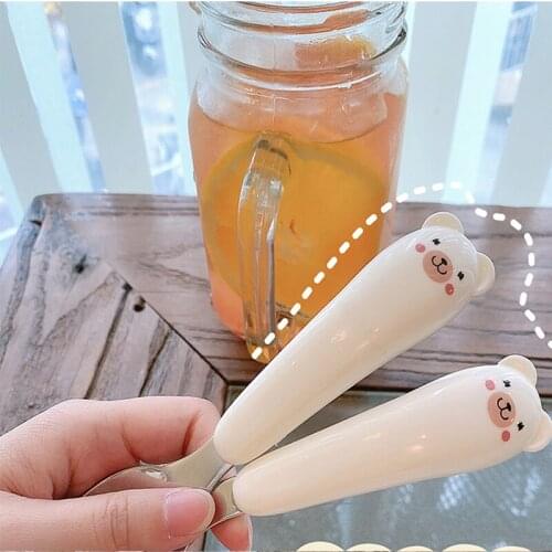 Cute Bear Cutlery Set Ceramics Handle Stainless Steel Spoon and Fork Set Dinnerware Flatware Eco Friendly Kitchen Accessories