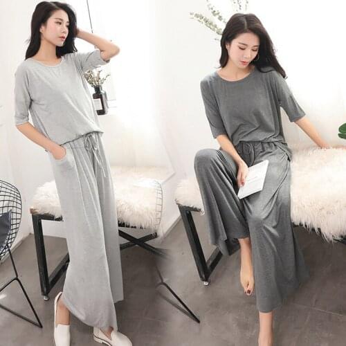 Summer Style Pyjamas Two-Piece Set Loose Trousers Large Size Five Point Sleeve T-Shirt Home Service Lounge Negligee Pajamas