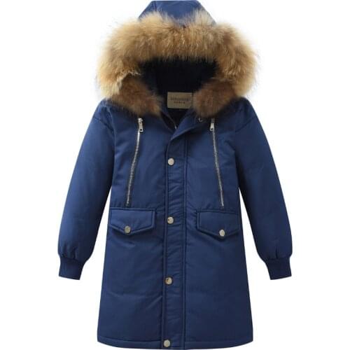 New Children Winter Duck Down Girls Thickening Warm Down Jackets Boys long Natural Fur Hooded Outerwear Coats Kids Down Jacket