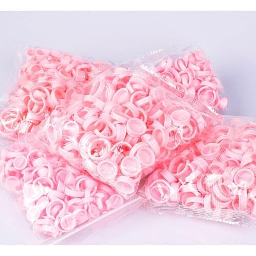 100PCS Disposable Eyelash Extension Pink Glue Rings Holder Pallet Container Wholesale Lashes Accessories Ring Cup Tattoo Pigment