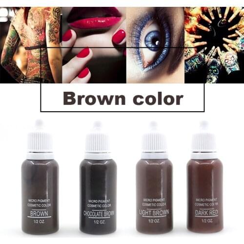 4 Bottle Original Permanent Makeup brown mix pigments Set Tattoo Ink Cosmetic 15ml Kit For Tattoo Eyebrow Lip Makeup Mixed color