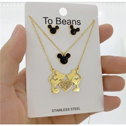 Cartoon Kawaii Mouse Pendant Necklace Titanium Steel Chain Necklace Inlaid Crystal Fashion Trendy Women Jewelry Birthday Gift