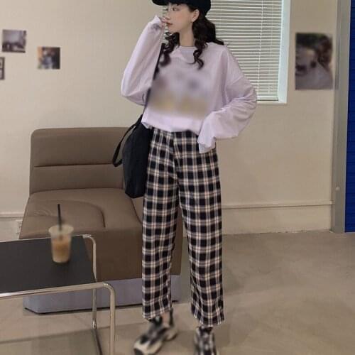 Casual Slim Straight Leg Pants Loose Cropped Pants Autumn Femme Pantalon Mujer Pantalones Womens High Waisted Pants Plaid