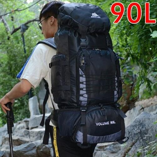 90L Camping Backpack Men Large Capacity Climbing Trekking Bag Outdoor Mountaineering Hiking Nylon Camping Rucksack Sports XA213G