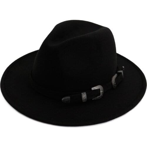 Women Men Wool With fashion Ribbon Gentleman Elegant Lady Winter Autumn Wide Brim Jazz Church Godfather Sombrero Cap HF60
