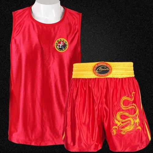 Muay Thai Shorts Jersey Set Dragon Embroidery Boxing Sanda Clothing Free Combat Sparring Grappling Kickboxing Training Uniform