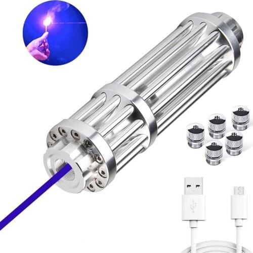 USB Charging Blue Laser Pointer 450nm Built-in Battery High Power Green Red Laser Sight Adjustable Focus Lazer Pen Burning Match