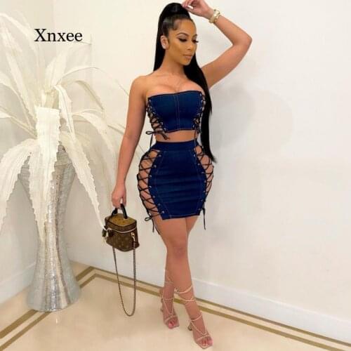 Lace Up Hollow Out Mini Skirt Two Piece Suit Slim Women Sleeveless Crop Tops Summer Streetwear Lady Short Skirts Outfits Clothes