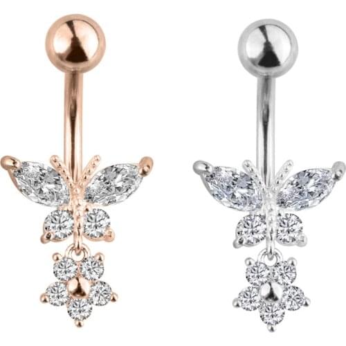 1 pc Butterfly Style Belly Button Rings Crystal Surgical Steel Banana Body Jewelry Belly Piercing Rings Sexy Real Navel Piercing