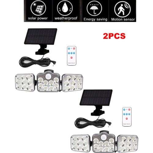 2pcs 138 led remote seperable Bright Solar Light Outdoor 3 Head Motion Sensor 270° Wide Angle Illumination Lamp waterproof 5M ca