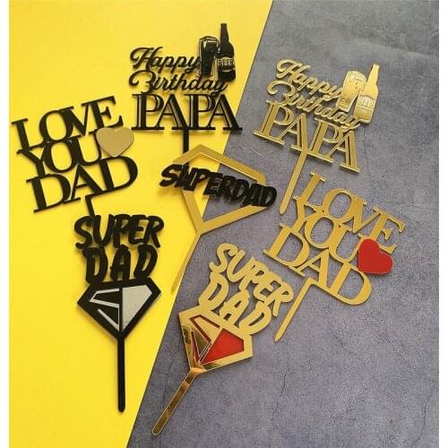 7pcs/set Acrylic Happy Birthday PAPA Cake Topper Super DAD Cake Decoration Love you Dad Cake Decorating Tools Happy Fathers Day