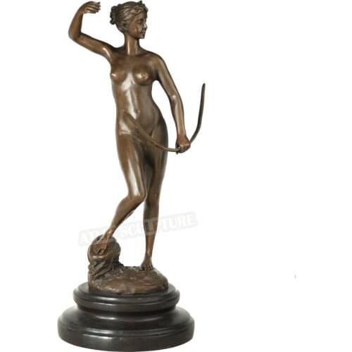 Antique Sculpture Art Nude Woman with Bow Statue Hot Cast Bronze Vintage Classy Home Decoration