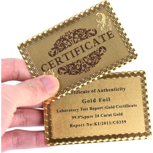 Authentic Certificate 1pc Certificates 24K Gold Foil Certification Gifts Collection Card Nameplate For Gifts And Collection