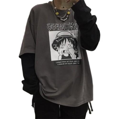 Camiseta de manga larga de Anime de dos piezas para hombre, ropa de calle, Kpop, Hip Hop, estampado de una pieza, moda 2020