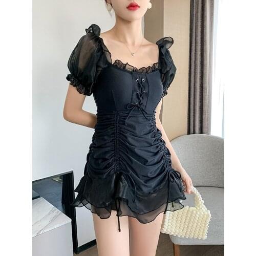 One Piece Swimsuit Korean Push Up Swimming Suit For Women Retro Swimwear Female 2021 Onepiece Swimwear With Ruffles Sweet Mayo