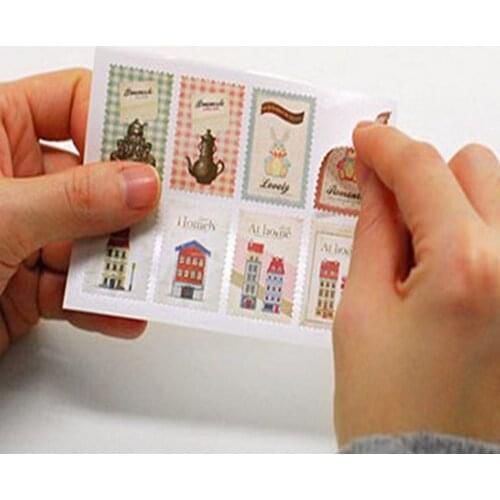 DIY Scrapbook Paper Retro Tower Flower Stamps Stickers Decoration Sticker 16pcs/Lot 013006001