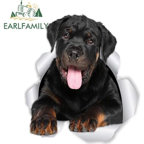 EARLFAMILY 13cm x 11.3cm 3D Friendly Rottweiler Dog Decal Rottweiler Car Sticker Waterproof Decals for Wall Car Toilet Cabinet
