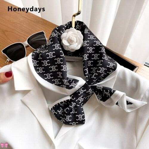 Elegant Ladies Houndstooth Print Silk Scarf Career Scarves Fashion Warm Small Neckerchief Travel Decoration Shawls Hair Headband