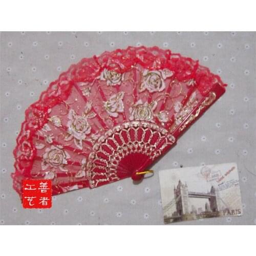 [ Fly Eagle ] Chinese Vintage Fancy Dress Costume Party Wedding Dancing Folding Lace Hand Red Fan