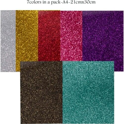 HOHOFILM 7pcs A4 pack Glitter Heat transfer vinyl T-shirts Cutting vinyl Plotter sticky iron on Heat press film PU FOR Cricut