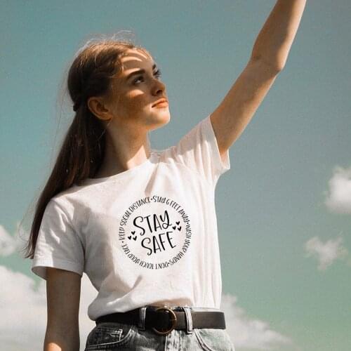 Keep Social Distance Harajuku Female Summer T-shirt Aesthetic Graphic Tees Women Short Sleeve T Shirts Tumblr Clothes Ropa Mujer