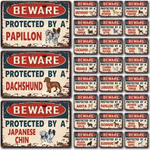 [ Kelly66 ] Dogs Beware Protected By A Beagle Basenji Cockapoo Metal Sign Home Decor Bar Wall Art Painting 20*30 CM Size Dy156