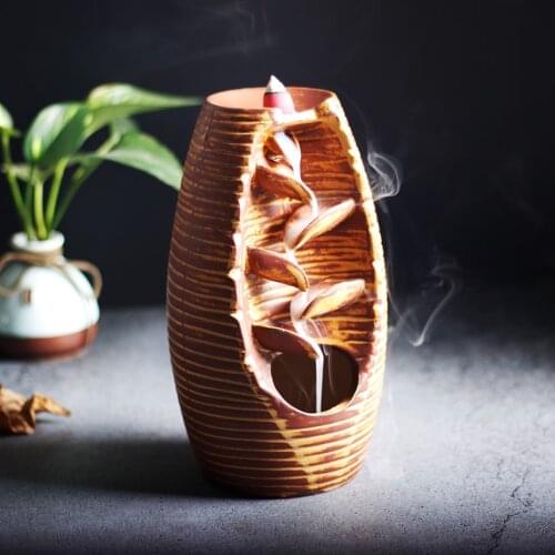 Ceramic Waterfall Backflow Incense Burner Incenser Bracket Home Decor Aromatherapy Decorations + 10 Cone Incense Free