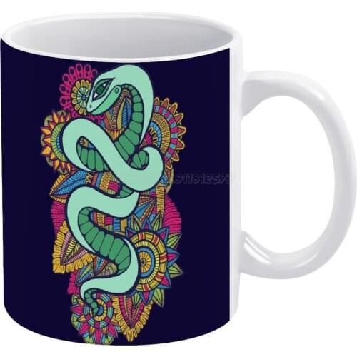 Mandala Snake White Mug 11 Oz Funny Ceramic Coffee/Tea/Cocoa Mug Unique Gift Mandala Snake Reptile Colourful Trippy Psychedelic