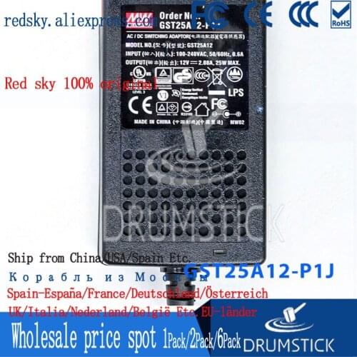 Nice MEAN WELL 2Pack GST25A12-P1J 12V 2.08A meanwell 25W AC-DC Industrial Adaptor 3 plug energy-saving Replace GS