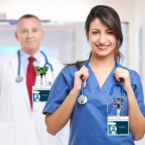 Fashion Creative Badge Rhinestone Butterfly Retractable Nurse Badge Reel Clip Easy To Pull The ID Badge Holder