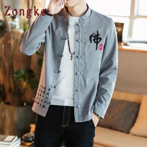 Zongke Buddha-Word Embroidery Harajuku Jacket Men 2021 Japanese Streetwear Men Jacket Winter Jackets For Men Brand Coat M-4XL