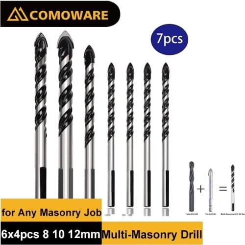 COMOWARE Multi Masonry Drill Bit Set 7pcs Carbide for Ceramic Tile Glass Drill Bit Cinderblock Hard Plastic Cement Concrete Bits