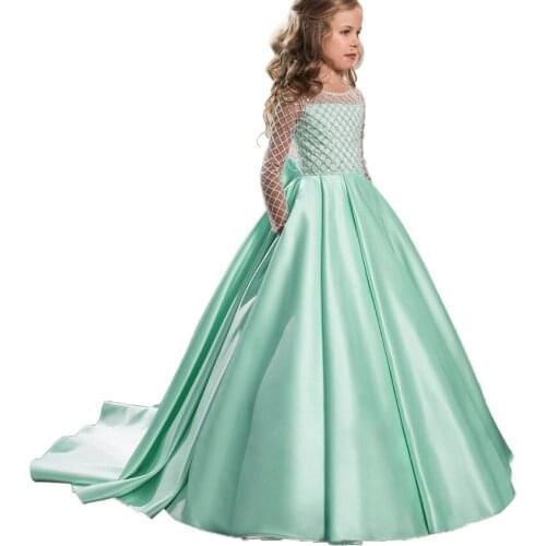 Long Sleeve Sparkly Children Girls Princess First Communion Dress Ball Gowns Girls Birthday Party Dress Flower Girl Dresses