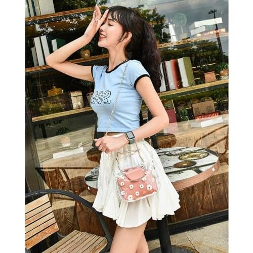 Gift Fashion With Inner Pouch For Women Crossbody Handbag Messenger Casual Waterproof Daisy Pattern PU Shoulder Transparent