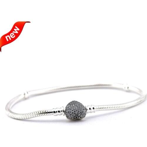 Fits European Jewelry Moment Heart Silver Bracelets With Clear CZ Original 100% 925 Sterling Silver Jewelry DIY Wholesale 09B20