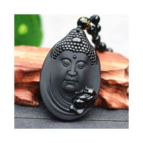 Natural Obsidian Buddhas head pendant in the sun popular Sakyamuni Buddha jades pendant Amulet