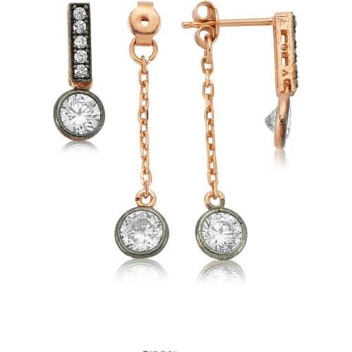 Silver Chain Single Stone Earrings