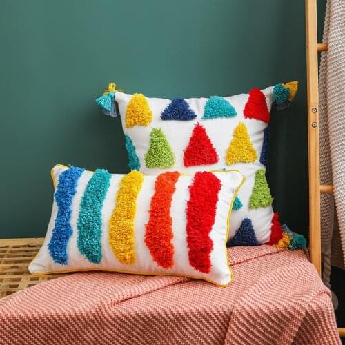 Nordic Tufting Process Rainbow Color Sofa Cushion Cover Pillow Covers Decorative Pillow Case For Sofa Boho Home Decor Pillowcase