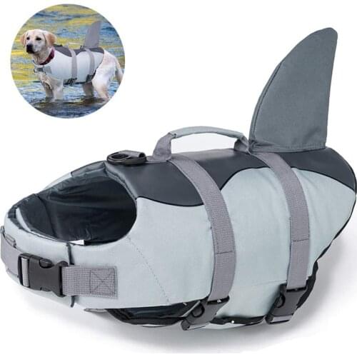 Dog Life Jacket Ripstop Dog Lifesaver Shark Vests with Rescue Handle Pet Dog Safety Swimsuit For Swimming Pool Beach Boating