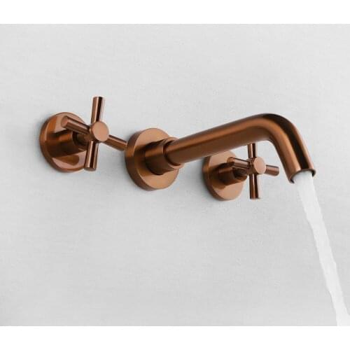 Rose gold top quality brass bathroom sink faucet Double handle cold and hot water mixer tap faucet Wall mounted luxury faucet