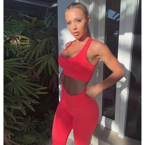 Female Fluorescent color yoga set Solid fitness suit tracksuit Navel workout clothes for women crop top gym clothing 2 piece