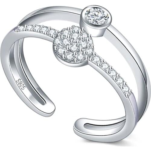 New 100% 925 Sterling Silver Double Ring inlaid cz zircon 5A Woman Fashion index Fnger Ring Wedding Jewelry Gift