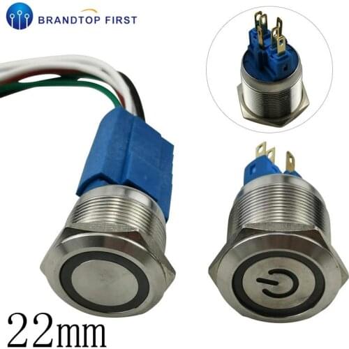 1PC New type 22mm LED Momentary/latching 6 pins flat round Waterproof Stainless Steel Metal Push Button Switch