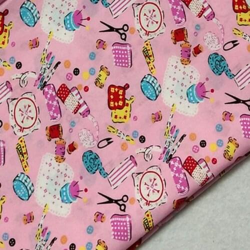 100% Plain Cotton Poplin Sweet Pink DIY items Scissors Rulers Printed Cotton Poplin Fabric 50x140cm Check Fabric Patchwork