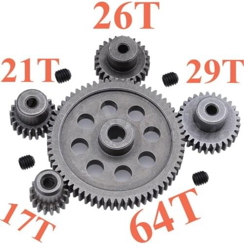 11184 Steel Metal Spur Diff Main Gear 64T Motor Pinion Gears 17T 21T 26T 29T 11176 11181 11119 11189 For HSP Redcat Exceed RC